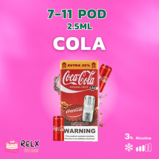 Coke โคล่าอันคุ้นเคย มีความหอมละมุน หวานซาบซ่า ถึงใจ ถูกใจวัยรุ่น ใช้กับเครื่อง JUES , RELX Infinity , INFY ได้ ความจุ 2.5 มล. NIC 3%