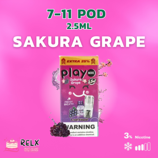 Sakura Grape น้ำองุ่นที่เราคุ้นเคยเป็นอย่างดี แนวคลาสสิคหลายๆคนชื่นชอบ ใช้กับเครื่อง JUES , RELX Infinity , INFY ได้ ความจุ 2.5 มล. NIC 3%