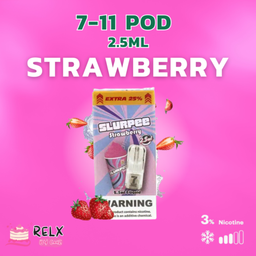 Slurpee Strawberry สเลอปี้สตรอว์เบอรี่ มีรสชาติทำให้นึกถึงน้ำปั่นใน 7-11 มากๆ ใช้กับเครื่อง JUES , RELX Infinity , INFY ได้ ความจุ 2.5 มล. NIC 3%