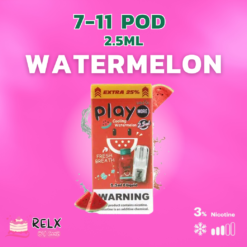 Play Watermelon ลูกอมแตงโม มีความหอมของแตงโม และความเย็นทำให้รู้สึกสดชื่นสุดๆ ใช้กับเครื่อง JUES , RELX Infinity , INFY ได้ ความจุ 2.5 มล. NIC 3%
