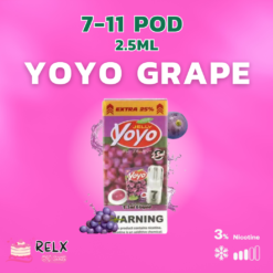 Yoyo Grape โยโย่องุ่นหอมหวาน ให้ความรู้สึกเหมือนได้เคี้ยวเยลลี่องุ่น ไม่มีผิด ใช้กับเครื่อง JUES , RELX Infinity , INFY ได้ ความจุ 2.5 มล. NIC 3%
